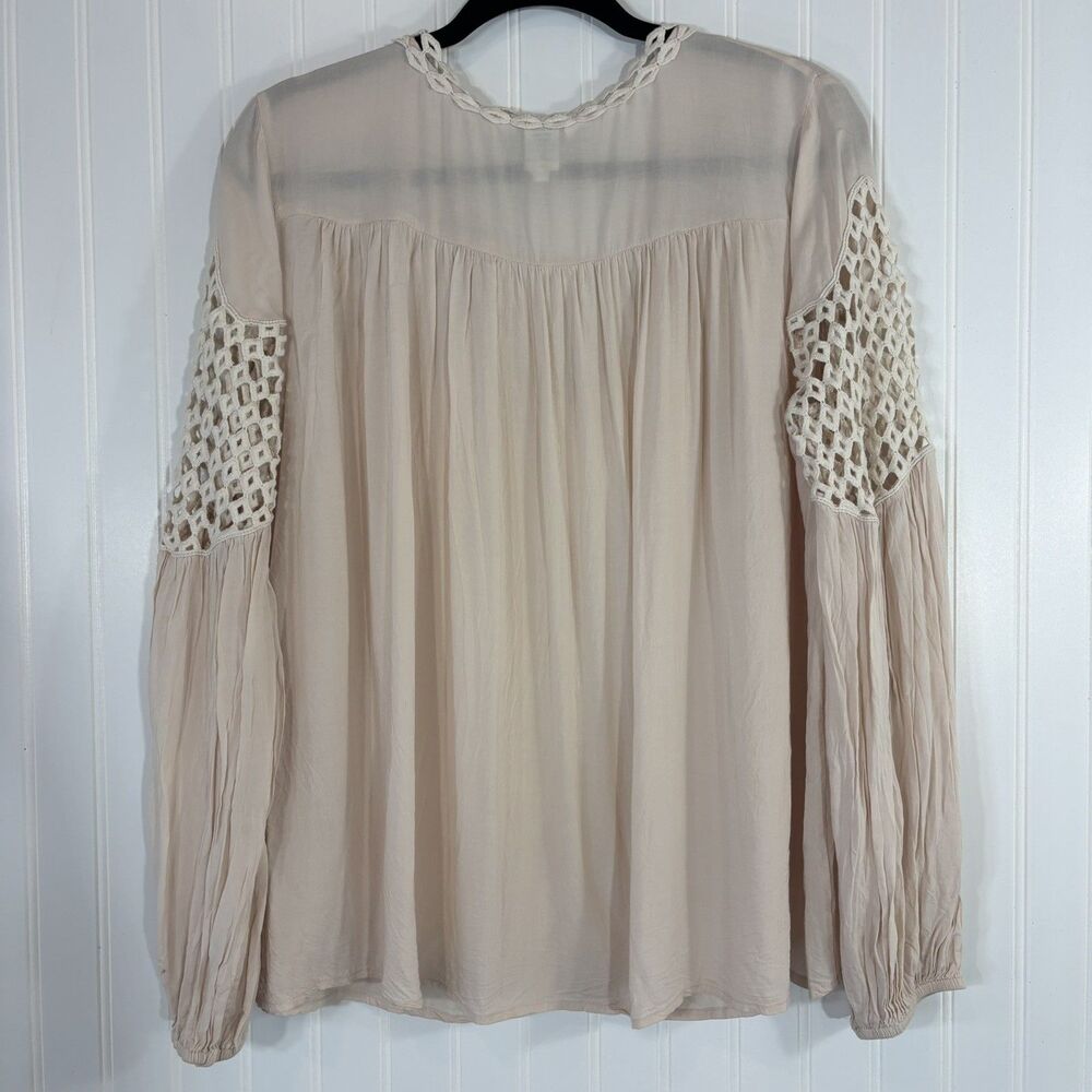 Sundance Womens Cream Blush Crochet Blouse Size L Flowy Boho Beach Peasant Gypsy - Picture 2 of 13